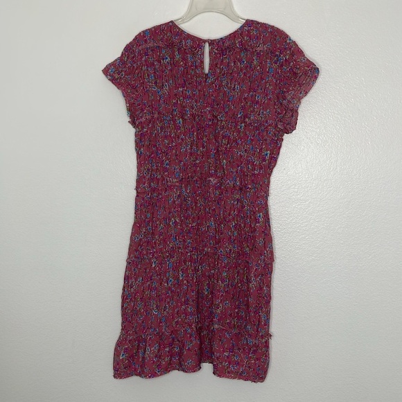 Free People Pink Floral Short Sleeve Smocked Stretch Scoop Neck Mini Dress Large - Picture 6 of 8